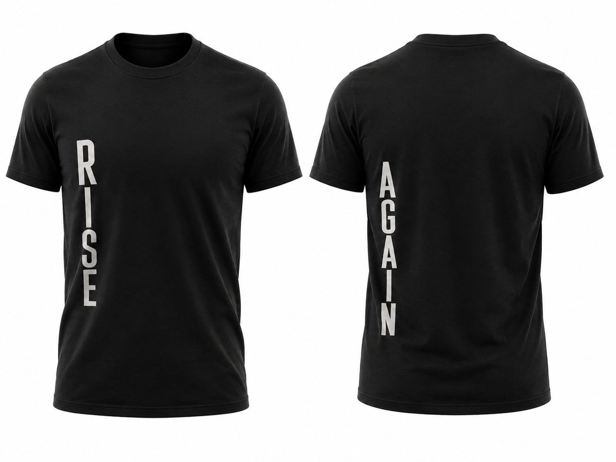 Rise Again Vertical Tee – Black | Minimal Statement Edition